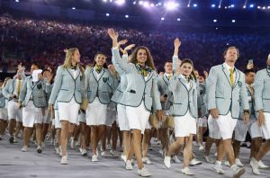 A delegação australiana no desfile de Abertura dos Jogos Olímpicos 2016